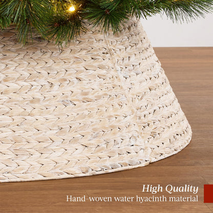 Best Choice Products 42in Christmas Tree Collar, Woven Hyacinth 4-Piece Holiday Rattan Tree Skirt Accessory for Home w/Cord Cut-Out - Chestnut
