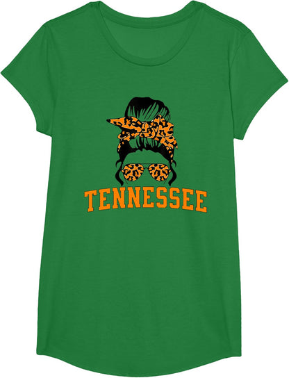 Tennessee State Women's Kids TN Orange Fan Messy Bun Hair T-Shirt