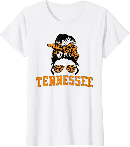 Tennessee State Women's Kids TN Orange Fan Messy Bun Hair T-Shirt