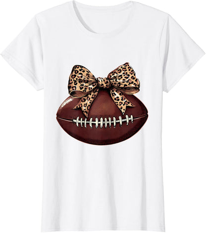 Football Coquette Bow Football Bow Cute Football Mom T-Shirt