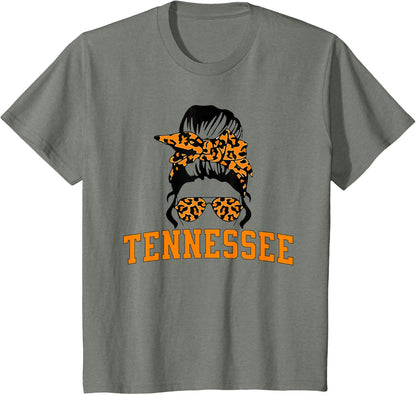Tennessee State Women's Kids TN Orange Fan Messy Bun Hair T-Shirt