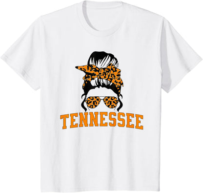 Tennessee State Women's Kids TN Orange Fan Messy Bun Hair T-Shirt