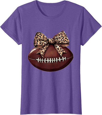 Football Coquette Bow Football Bow Cute Football Mom T-Shirt