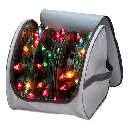 HOLDN’ STORAGE Premium Christmas Light Storage Bag – Heavy Duty Tear Proof 600D/Inside PVC Material with Reinforced Handles - 3 Reels Stores up to 375 Ft of Mini Tree Lights & Extension Cords Red