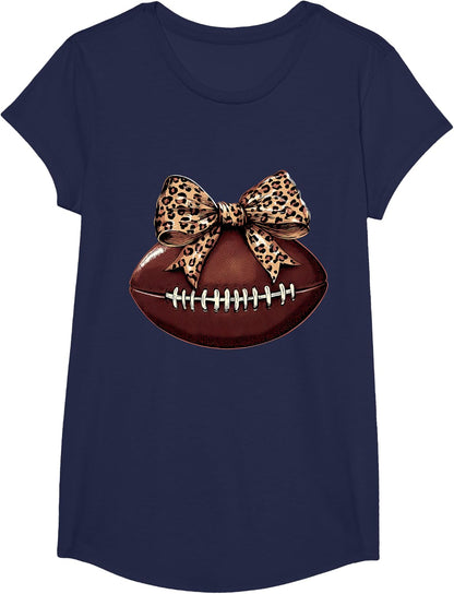 Football Coquette Bow Football Bow Cute Football Mom T-Shirt