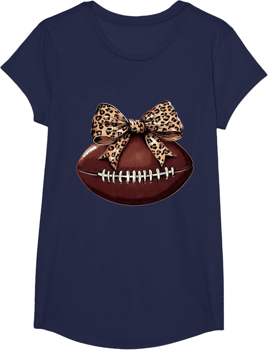 Football Coquette Bow Football Bow Cute Football Mom T-Shirt