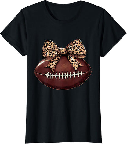 Football Coquette Bow Football Bow Cute Football Mom T-Shirt