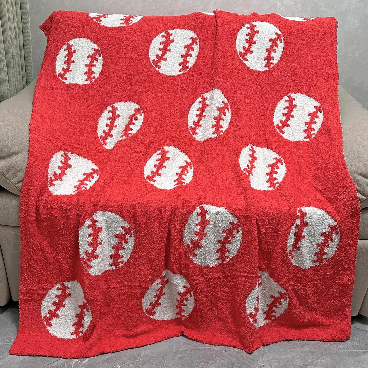 Cozy Baseball Pattern Blanket Perfect Lightweight Bedding for Adults, Soft, Warm, and Plush Soccer Sports Blanket Great for Bed Sofa (Baseball-Red, 51"x63")