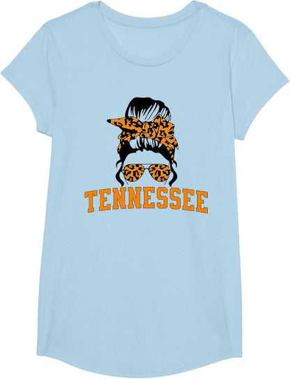 Tennessee State Women's Kids TN Orange Fan Messy Bun Hair T-Shirt