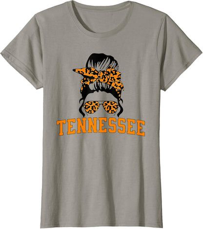 Tennessee State Women's Kids TN Orange Fan Messy Bun Hair T-Shirt