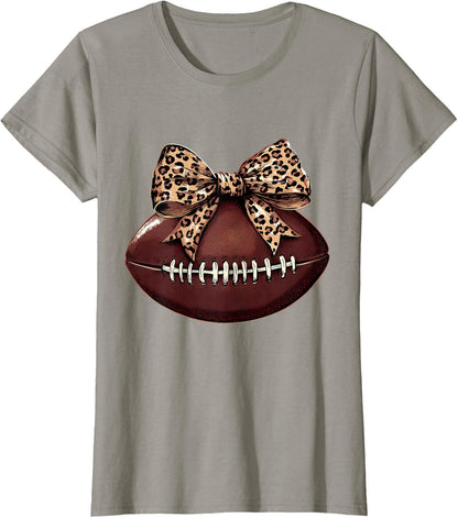 Football Coquette Bow Football Bow Cute Football Mom T-Shirt