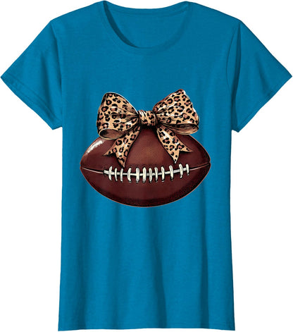 Football Coquette Bow Football Bow Cute Football Mom T-Shirt