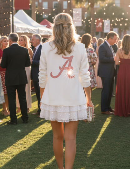 University of Alabama a Logo Ruched White Blazer