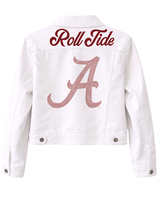 University of Alabama Roll Tide A White Denim Jacket