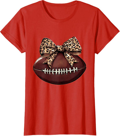 Football Coquette Bow Football Bow Cute Football Mom T-Shirt