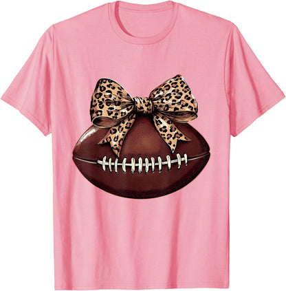Football Coquette Bow Football Bow Cute Football Mom T-Shirt
