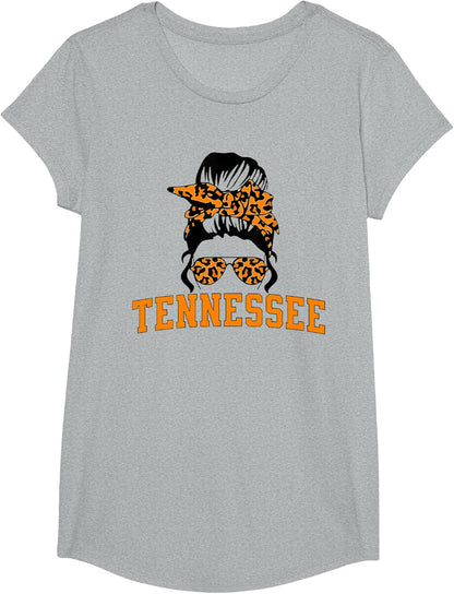 Tennessee State Women's Kids TN Orange Fan Messy Bun Hair T-Shirt