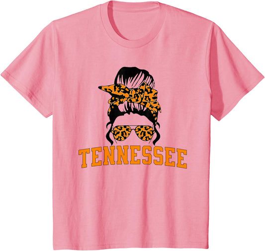 Tennessee State Women's Kids TN Orange Fan Messy Bun Hair T-Shirt