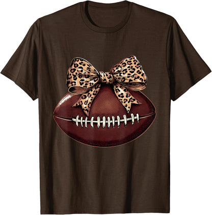 Football Coquette Bow Football Bow Cute Football Mom T-Shirt