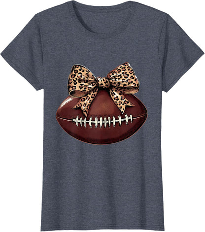 Football Coquette Bow Football Bow Cute Football Mom T-Shirt