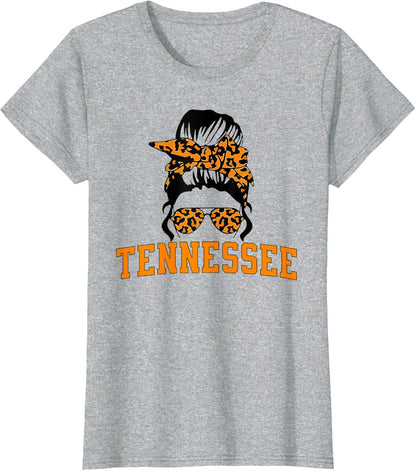 Tennessee State Women's Kids TN Orange Fan Messy Bun Hair T-Shirt