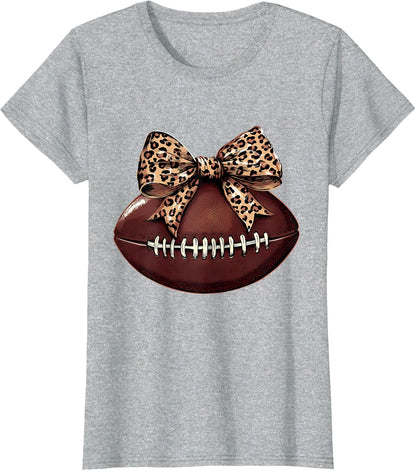 Football Coquette Bow Football Bow Cute Football Mom T-Shirt