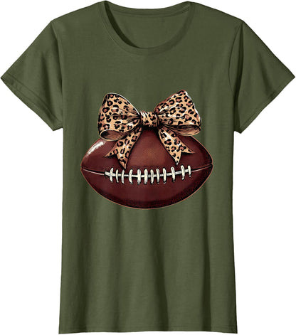 Football Coquette Bow Football Bow Cute Football Mom T-Shirt