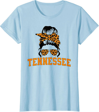 Tennessee State Women's Kids TN Orange Fan Messy Bun Hair T-Shirt