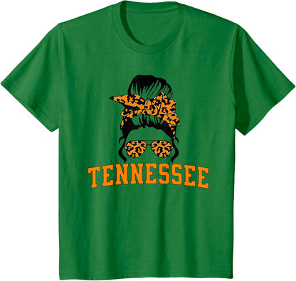 Tennessee State Women's Kids TN Orange Fan Messy Bun Hair T-Shirt