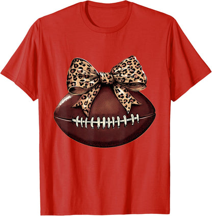 Football Coquette Bow Football Bow Cute Football Mom T-Shirt