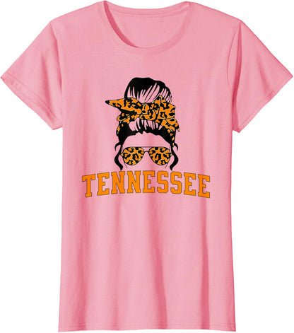 Tennessee State Women's Kids TN Orange Fan Messy Bun Hair T-Shirt