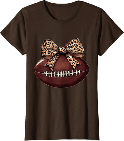 Football Coquette Bow Football Bow Cute Football Mom T-Shirt