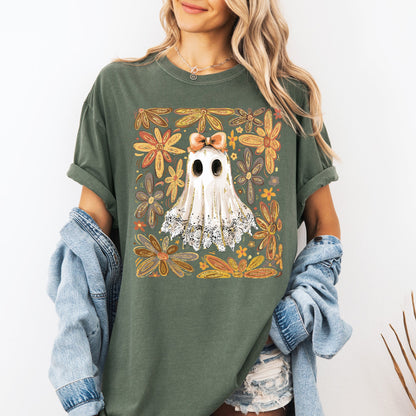 Beautiful Halloween, Flowers, Coquette Ghost Artwork Collection Comfort Colors Tee