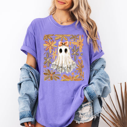 Beautiful Halloween, Flowers, Coquette Ghost Artwork Collection Comfort Colors Tee