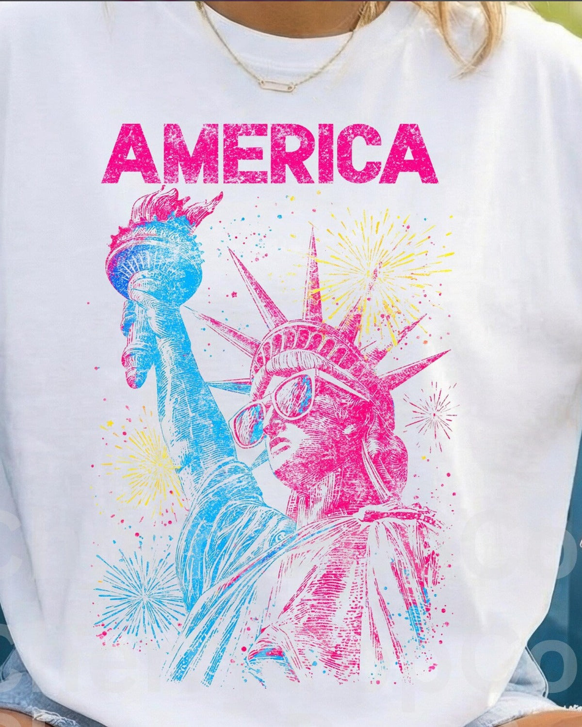 AMERICA Statue of Liberty Fireworks Tee