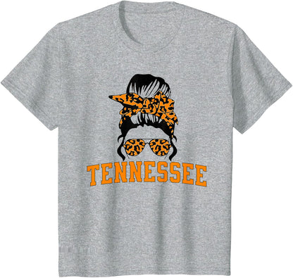 Tennessee State Women's Kids TN Orange Fan Messy Bun Hair T-Shirt