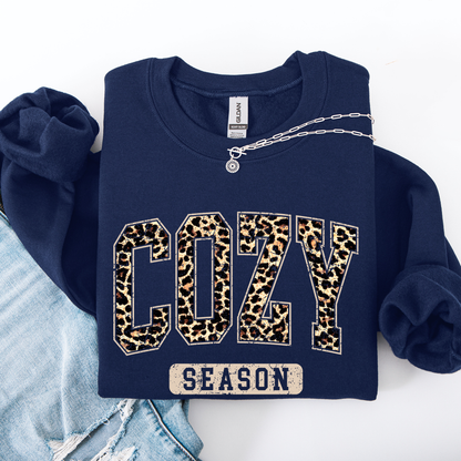Cozy Season Leopard Print Autumn Florals Sunflowers Pumpkins Halloween Inspired Sweatshirt