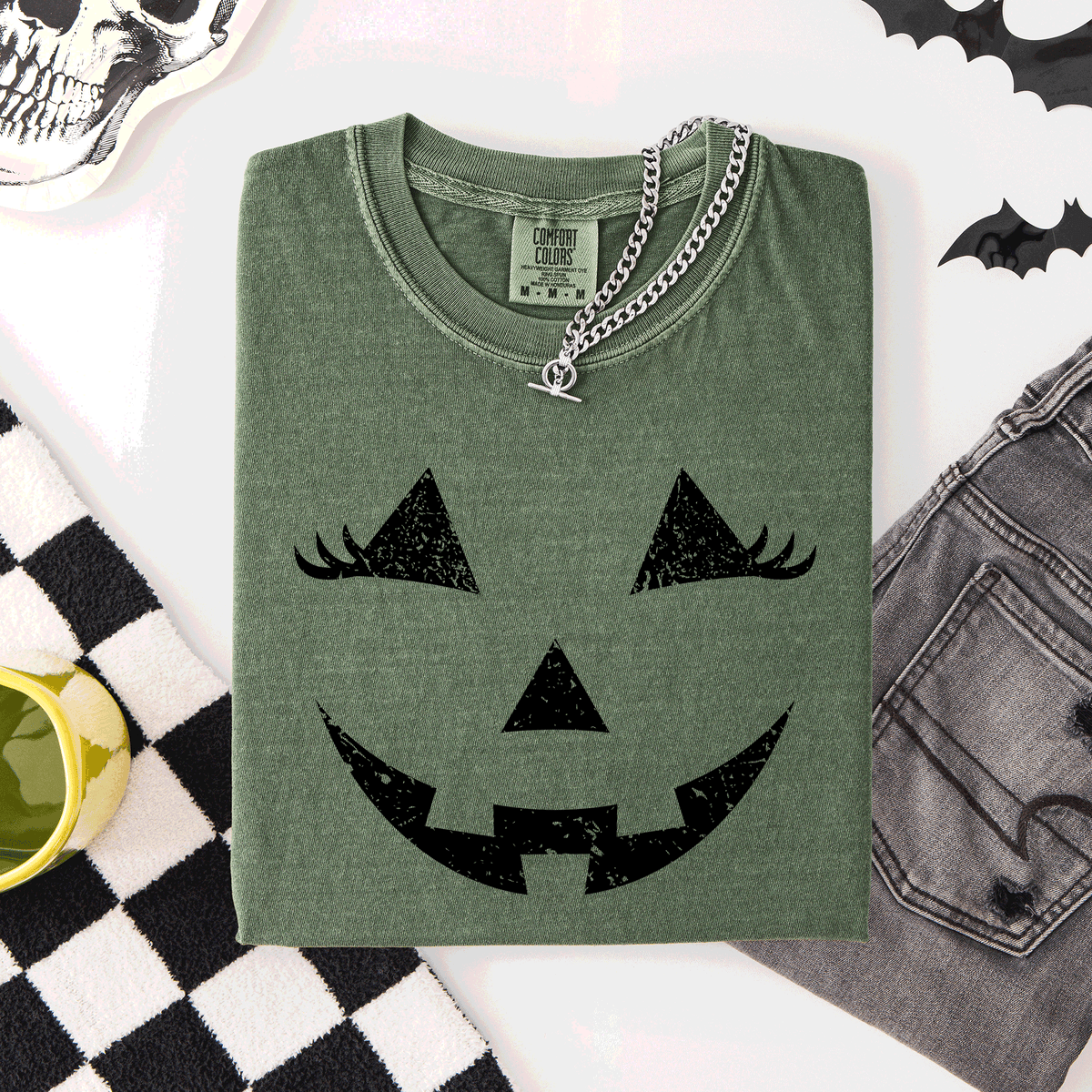 Cute Jack O Lantern Halloween Theme Cozy Silhouette Illustration Seasonal Colorful Edition Comfort Colors Tee