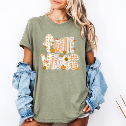 Fall Vibes Halloween Pumpkin Autumn Cozy Seasonal Cheer Vintage Rustic Warm Festive Nighttime Graphic Tee