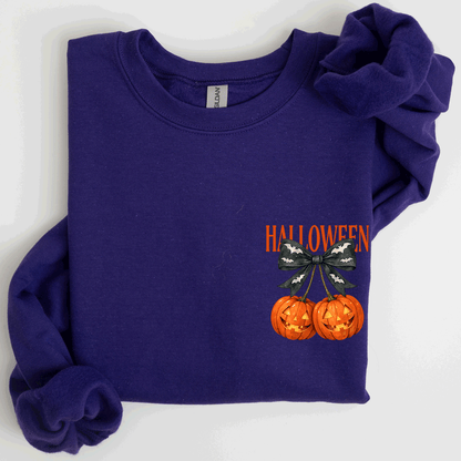 Halloween Jack o Lanterns Cherry Coquette Graphic Print Cozy Autumn Collection Pocket Sweatshirt
