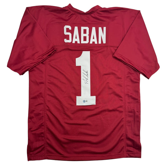 Autographed/Signed Nick Saban Alabama Red College Football Jersey PSA/DNA COA