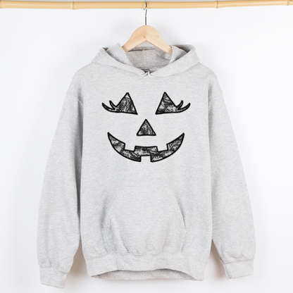 Jack-O-Lantern Coquette Faux Lace Halloween Velvet Victorian Gothic Hooded Sweatshirt
