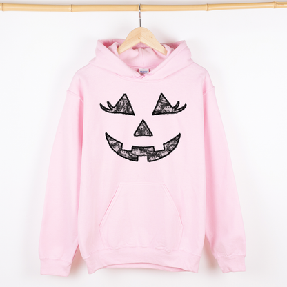 Jack-O-Lantern Coquette Faux Lace Halloween Velvet Victorian Gothic Hooded Sweatshirt
