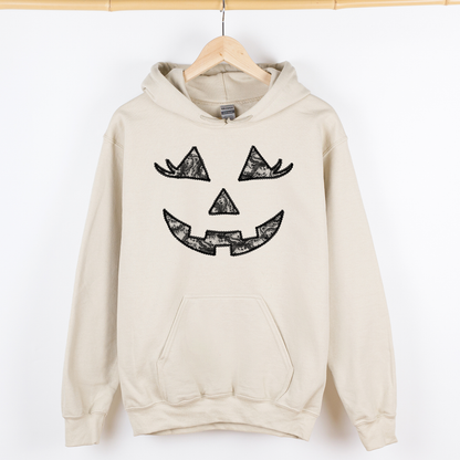 Jack-O-Lantern Coquette Faux Lace Halloween Velvet Victorian Gothic Hooded Sweatshirt