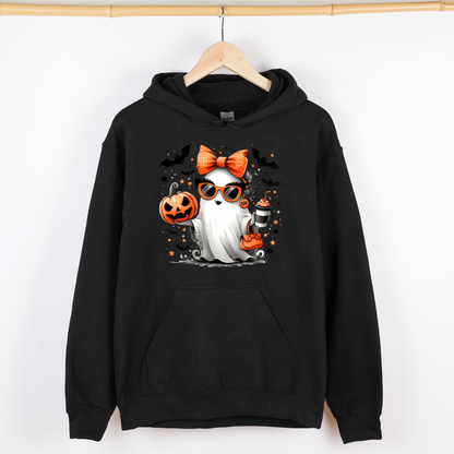 Fancy Coffee Lover Ghost Pumpkin Western Witch Halloween Costume Vintage Graphic Hoodie