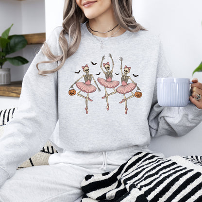 Dancing Skeleton Girls Halloween Ghost Checkered Retro Vintage Spooky Fall Graphic Sweatshirt