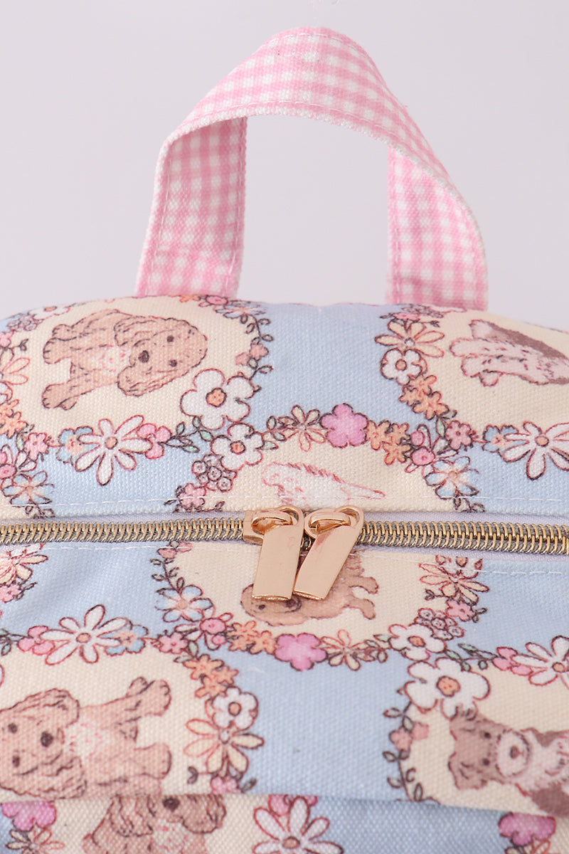 Pink Puppy Embroidery Backpack