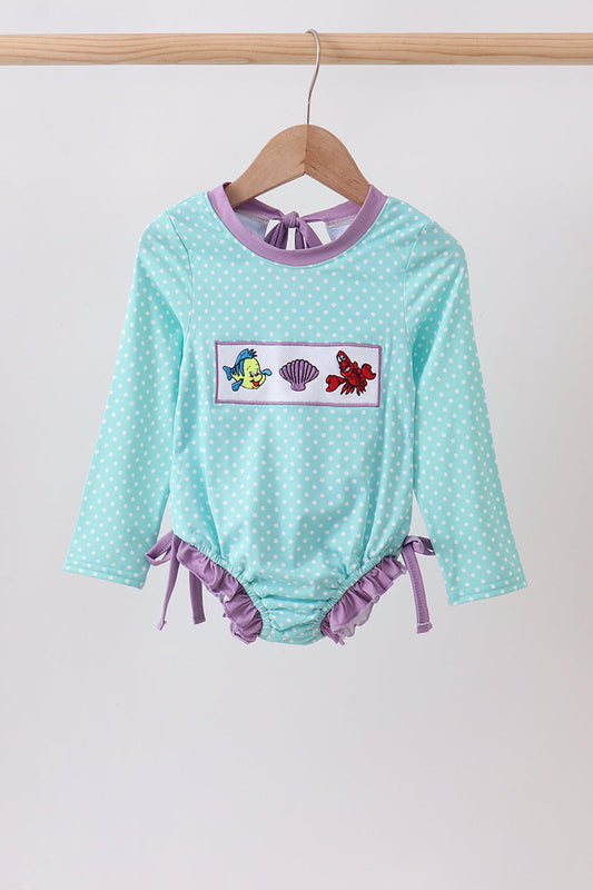 Blue Under the Sea Embroidered Upf Rashguard