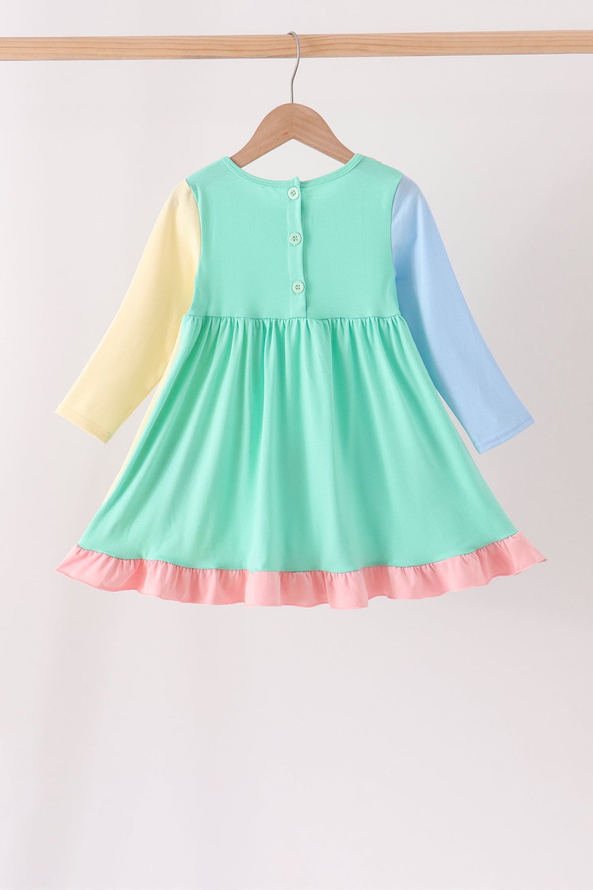 Colorblock character applique ruffle dress