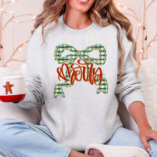 Merry Bow Christmas Ribbon Retro Santa Festive Holiday Cheer Cozy Seasonal Sweatshirt